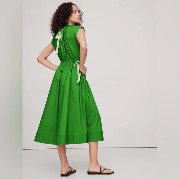 ✨ Banana Republic Cotton Poplin Tie-Waist Midi Dress Sz L - Picture 2 of 7